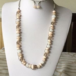 Multi cream faceted glass bead long necklace set